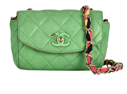 Mini Flap, &pound;1,500, Handbags, Green, Lambskin Leather, Front view
